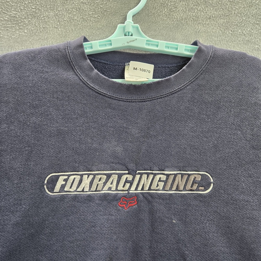 VINTAGE Fox Racing Men Sweatshirt XL Blue Embroidered Motocross Skater Y2K READ - Picture 4 of 9